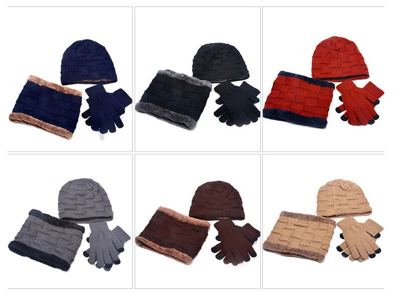 Black Kids Warm Winter Knit Ski Hat Beanie Neck Warmer With Glove