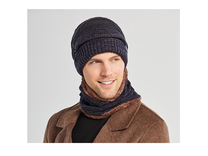 Blue Unisex Warm Winter Knit Ski Hat Beanie Neck Warmer With Face Cover