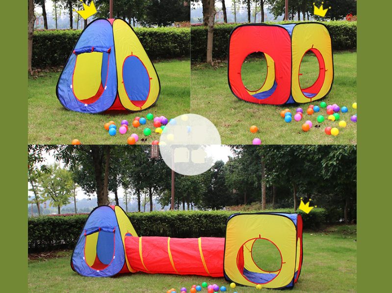 3PCS Pop-Up Square Triangle Tunnel Play Tent Kit