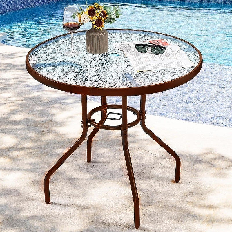 BROWN 80CM Quality Tempered Glass Round Garden Table