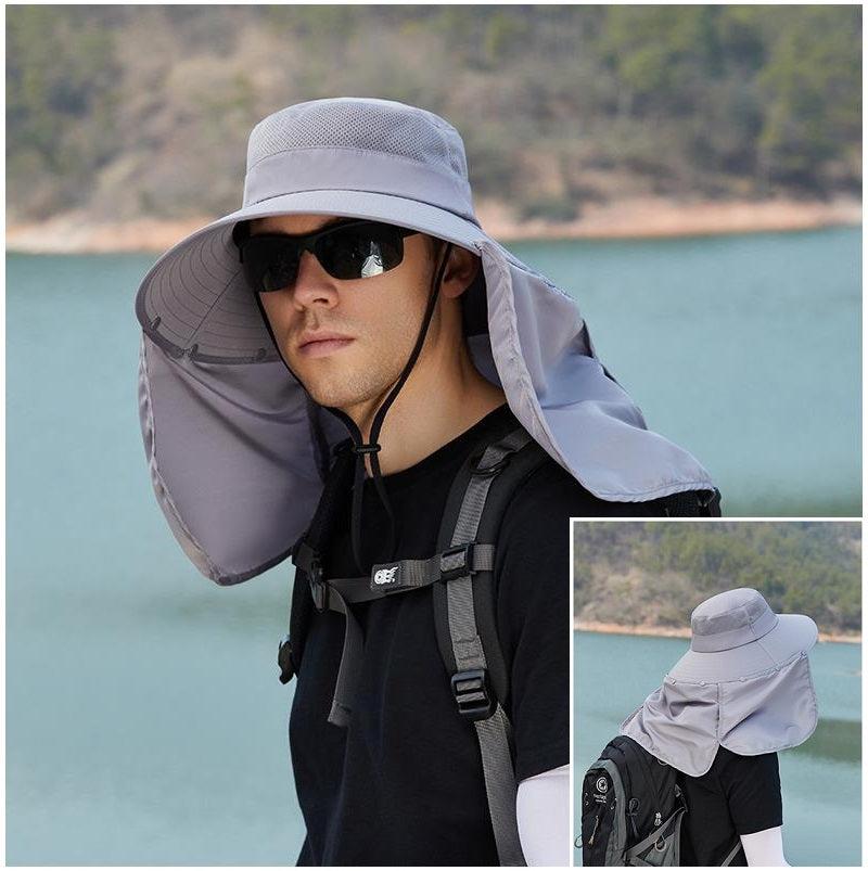 Hats Wide Brim Outdoor Fishing Hiking Cap UV Protection-Navy