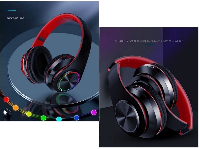 RED/B- Wireless Bluetooth Headset Headphones Foldable Stereo Earphones LED Super