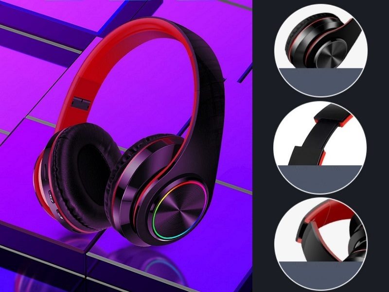 RED/B- Wireless Bluetooth Headset Headphones Foldable Stereo Earphones LED Super