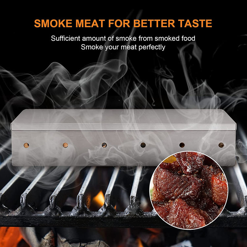 Stainless Steel Smoker Box for Wood Chips BBQ Grilling Top Meat Smoker Box