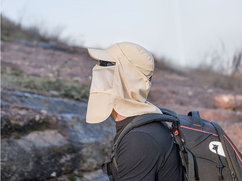 Khaki - Sun Hat Wide Brim Bucket Hats Outdoor Fishing Hiking Cap UV Protection
