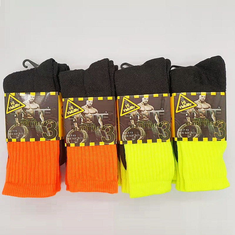 (12 Pairs) High Visible Safety Work Socks Cushioned Socks