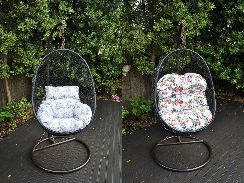 Hanging Rattan Swing Patio Garden Chair Weave Egg Cushion - Black