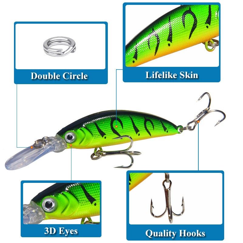 10 Pack Fishing Lures Hard Baits, 3D Eyes Minnow Fishing Lures 7cm 6g