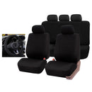 Car Seat Cover 5 Seater Front Rear Cushion Mat Polyester Steering Wheel Cover