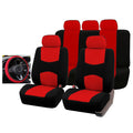 Car Seat Cover 5 Seater Front Rear Cushion Mat Polyester Steering Wheel Cover