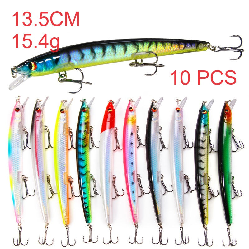 10 Pack Fishing Lures Hard Baits, 3D Eyes Minnow Fishing Lures 13.5cm 15.4g