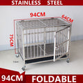 Collapsible Stainless Steel Pet Cage 94CM Large with Wheels