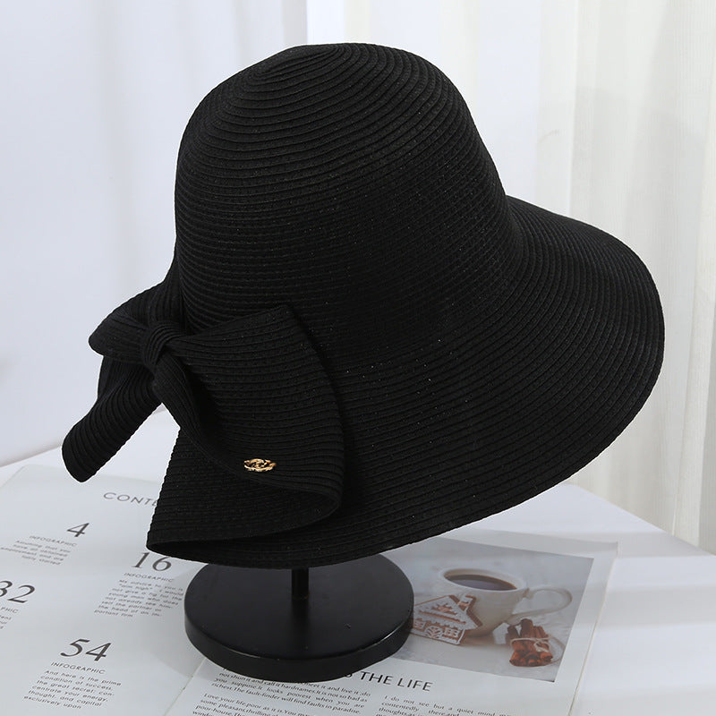 BLACK Women Lady Sun Straw Hat Wide Brim Floppy Derby Summer Beach Cap