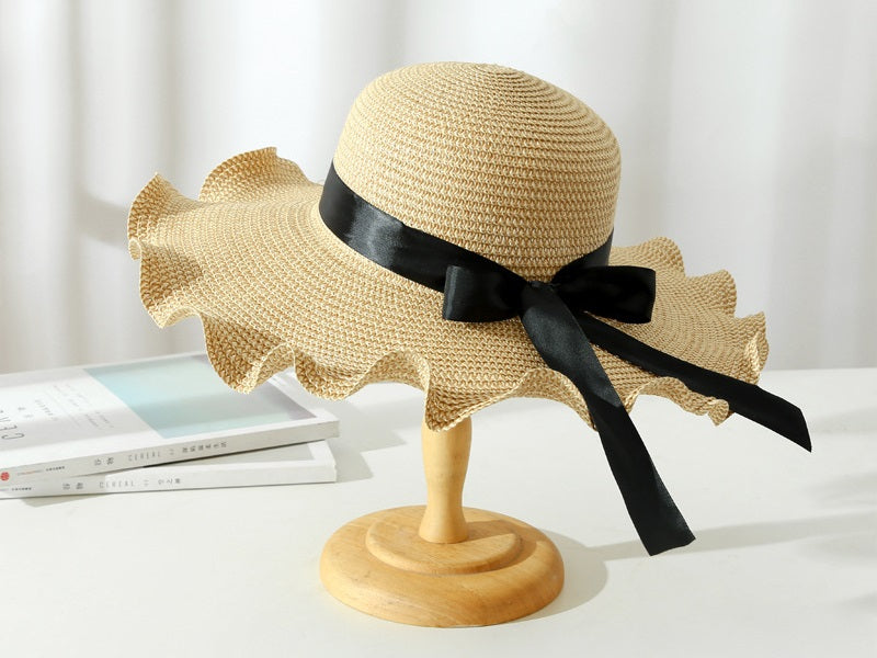 Light Brown - Women Lady Sun Straw Hat Wide Brim Floppy Derby Summer Beach Cap