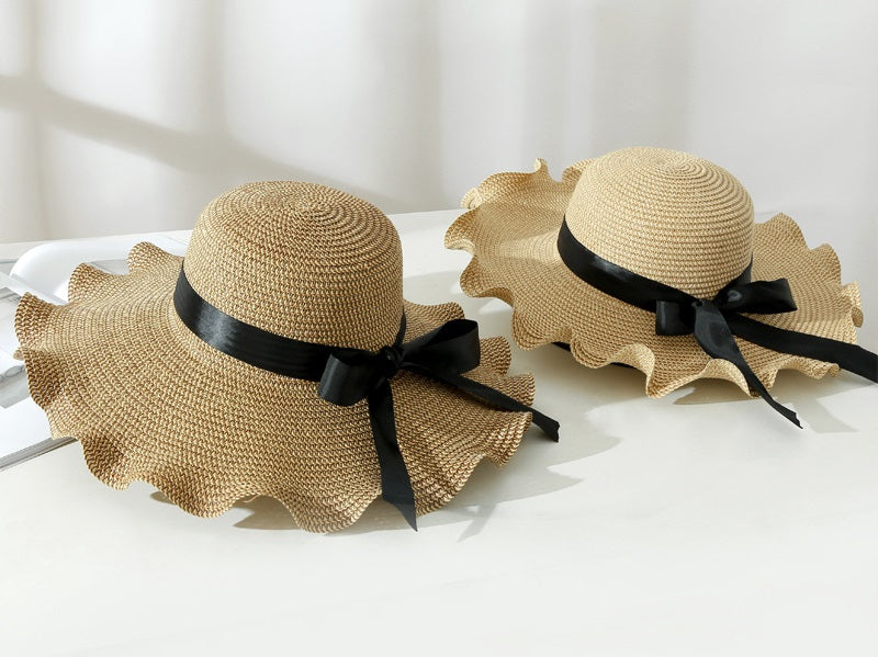 Light Brown - Women Lady Sun Straw Hat Wide Brim Floppy Derby Summer Beach Cap