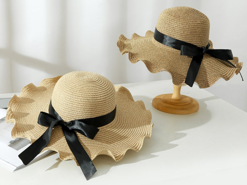 Dark Brown - Women Lady Sun Straw Hat Wide Brim Floppy Derby Summer Beach Cap