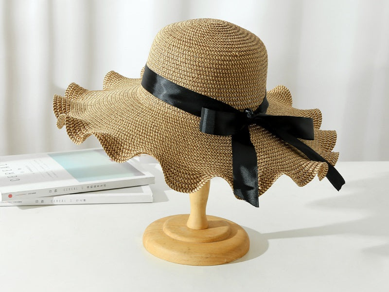 Dark Brown - Women Lady Sun Straw Hat Wide Brim Floppy Derby Summer Beach Cap