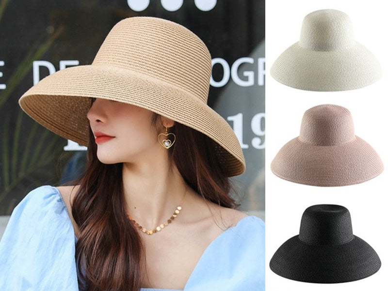Sun Straw Hat Wide Brim Floppy Derby Summer Beach Cap - BROWN