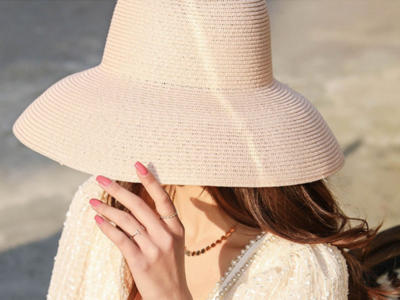 Sun Straw Hat Wide Brim Floppy Derby Summer Beach Cap - PINK