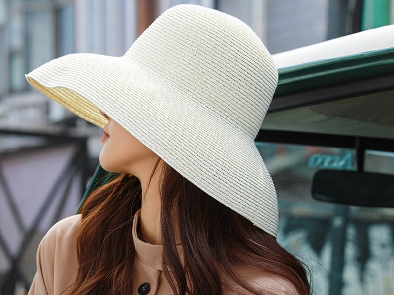 Sun Straw Hat Wide Brim Floppy Derby Summer Beach Cap WHITE