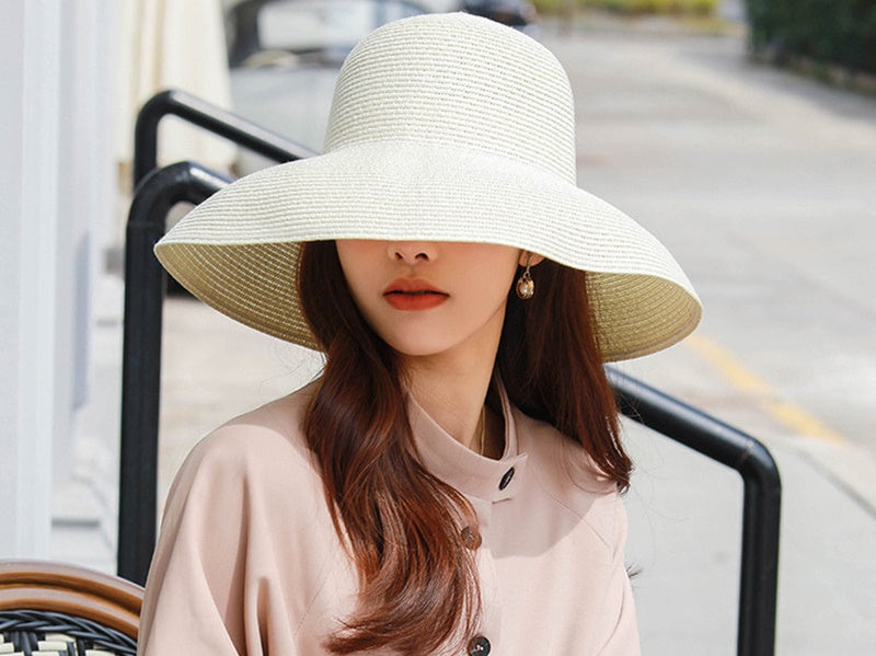 Sun Straw Hat Wide Brim Floppy Derby Summer Beach Cap WHITE