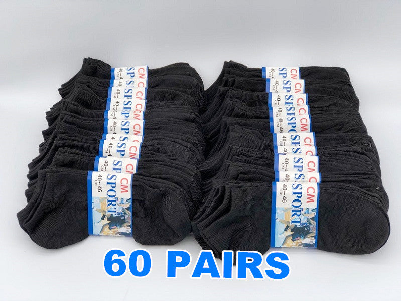 (60 Pairs) Thin Ankle Socks - BLACK - M7-11/ W8-12