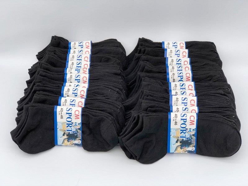 (60 Pairs) Thin Ankle Socks - BLACK - M7-11/ W8-12