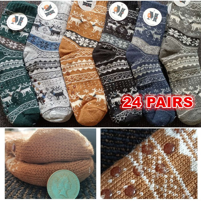 24 Pairs Mens Slipper Fuzzy Socks Winter Super Warm Soft Socks with Grippers