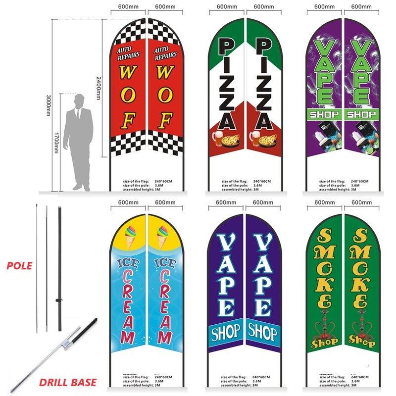 VAPE - Pre-print Double Sided Feather Banner Flag Business Commersial 3M SET