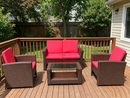 Rattan 2-Seat Sofa, 2 Chairs & Coffee Table 4PCS Set - Brown PE/PVC