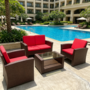 Rattan 2-Seat Sofa, 2 Chairs & Coffee Table 4PCS Set - Brown PE/PVC
