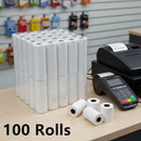 Bulk pack of 100 dealonlinenz thermal Eftpos paper rolls, 57x38mm for POS terminals, with perforated edges for easy tearing.