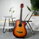 38-inch wooden acoustic guitar with a natural finish, featuring six strings and a classic design, perfect for beginner and experienced players.