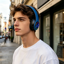 BLUE Wireless bluetooth Headset Headphones Foldable Stereo Earphones LED Super