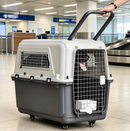 Wheeled plastic airline travel cage by Deal Online NZ, 84cm pet carrier with handle and wheels for easy transport.