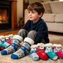 Four pairs of dealonlinenz kids fuzzy winter slippers with soft, warm fabric and non-slip grippers for safe indoor wear.