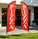 Double-sided feather banner flag with pizza design, 3.4m tall, ideal for business advertising by dealonline.co.nz