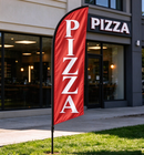 Double-sided feather banner flag featuring a pizza design, 3.4M tall, ideal for business advertising by dealonline.co.nz