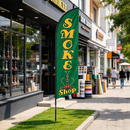 Double-sided feather banner flag with "SMOKE" branding, 3M size, suitable for business advertising and promotional displays.