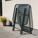 Dealonlinenz 90cm foldable tempered glass garden table with sleek design and sturdy metal frame, ideal for outdoor use.