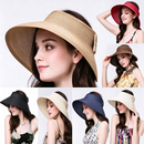 Women Girl Foldable Roll Up Sun Beach Straw Visor Hat Summer Kid Wide Brim Cap