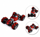 Dealonlinenz RC stunt car Transformer 4WD performing stunts on a track, showcasing its design and vibrant colors.
