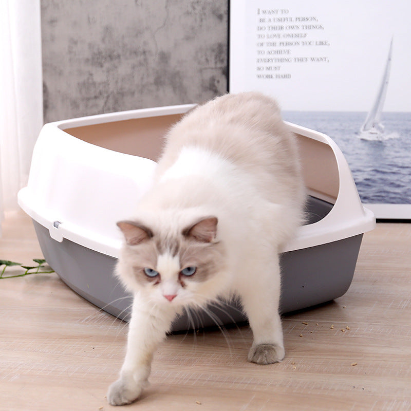 Cat Kitty Litter Tray with Scoop - Grey - L 56×42×24cm