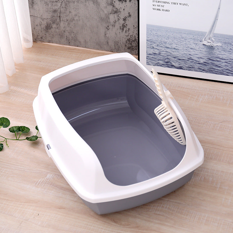 Cat Kitty Litter Tray with Scoop - Grey - L 56×42×24cm