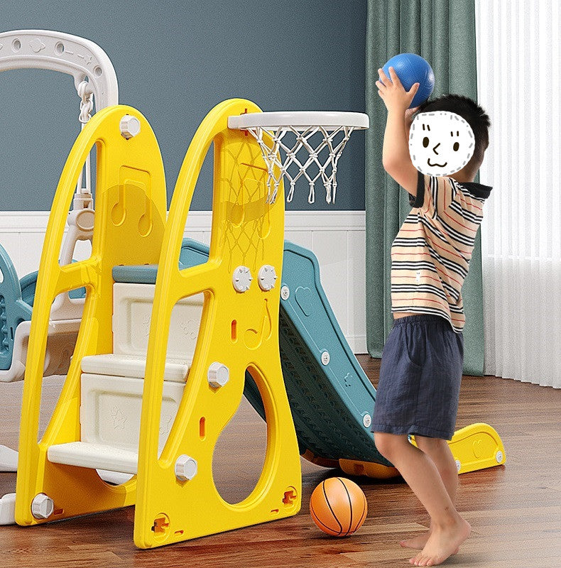 Multi-Colour Plastic Indoor/Outdoor Slide and Swing with Basket