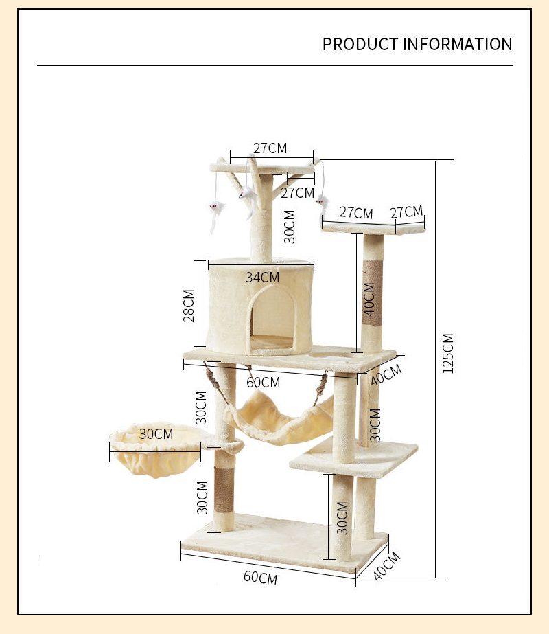 Cat Tree Scratching Post with Mouse 125CM  - Beige
