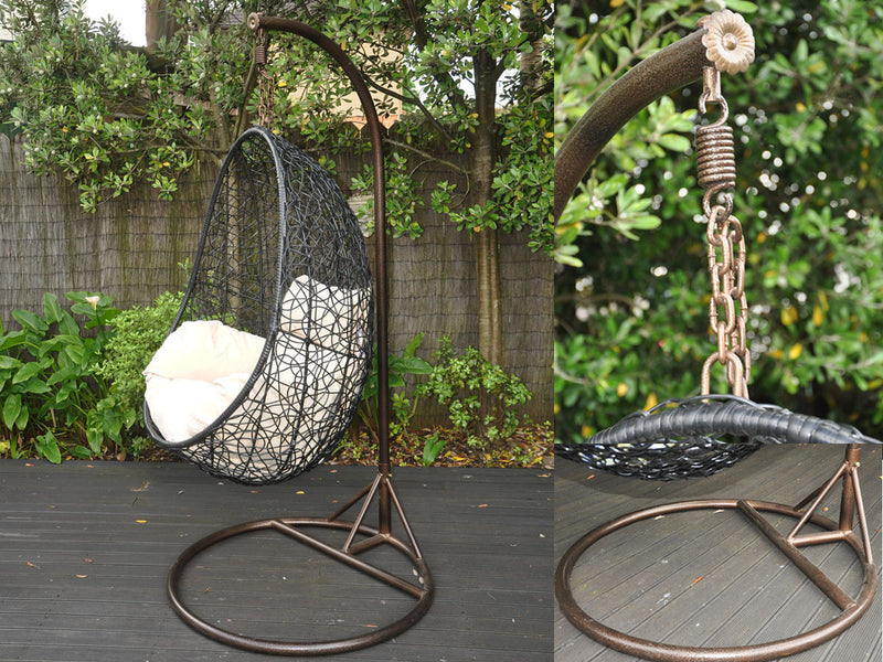 Hanging Rattan Swing Patio Garden Chair Weave Egg Cushion - Black