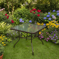 80CM Quality Tempered Glass Square Garden Table