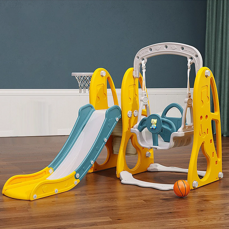 Multi-Colour Plastic Indoor/Outdoor Slide and Swing with Basket