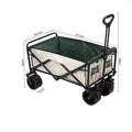 Foldable outdoor picnic trolley with beige and green design featuring 360° rotating wheels for camping and outdoor activities.